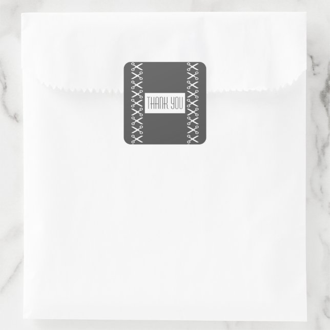 Stylish Scissors Hairdresser Tailor Thank You Square Sticker (Bag)