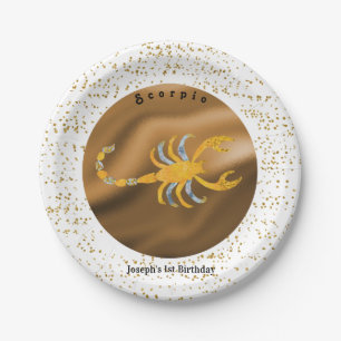 Stylish Scorpio 1st Birthday & Gold Confetti  Paper Plate