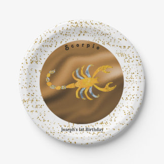 Stylish Scorpio 1st Birthday & Gold Confetti Paper Plate