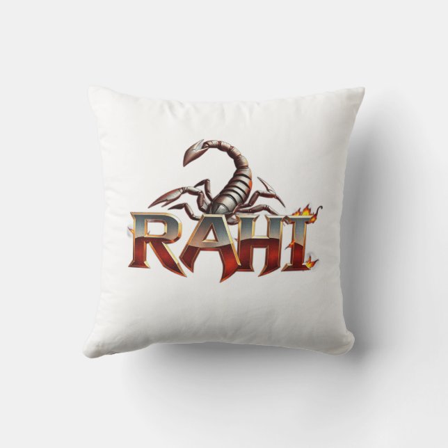 Stylish Scorpion Design Pillow with Name "RAHI" (Back)