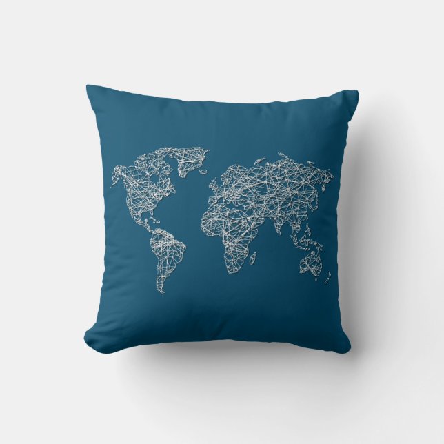 Stylish Scribbled World Map Cushion (Front)