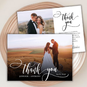 Stylish Script 2 Photo Wedding Thank You Card