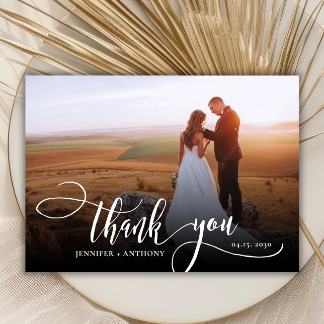Stylish Script 2 Photo Wedding Thank You Card (Creator Uploaded)
