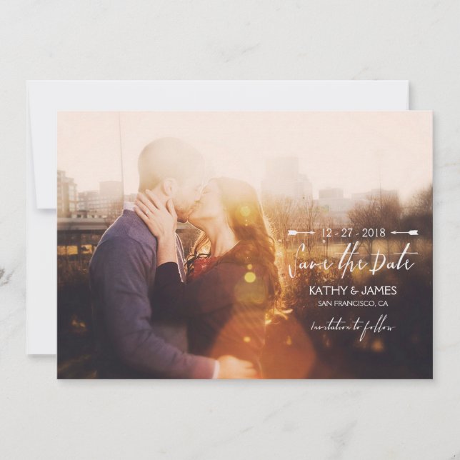 Stylish Script & Arrows Full Photo Save the Date (Front)