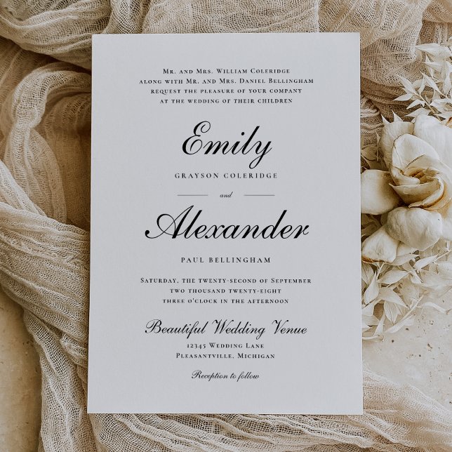 Stylish Script Black White Wedding Invitation (Creator Uploaded)
