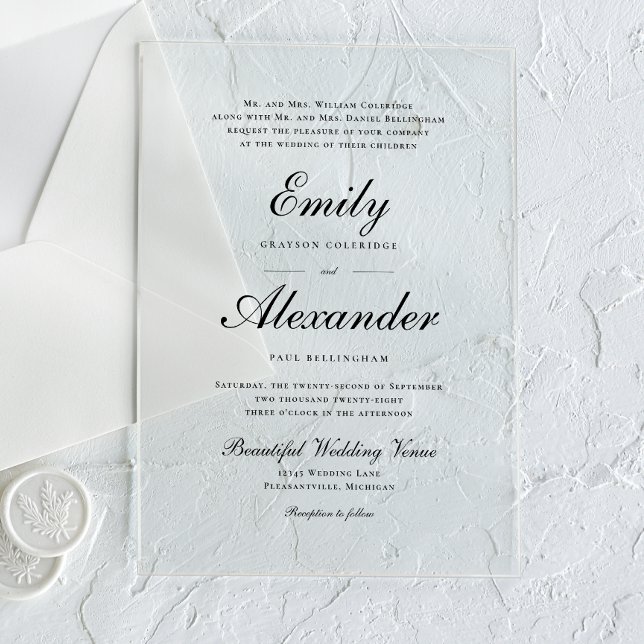 Stylish Script Black White Wedding Invitation (Creator Uploaded)