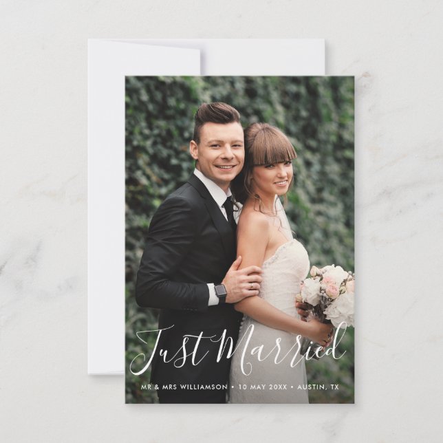Stylish script bride & groom wedding announcement (Front)