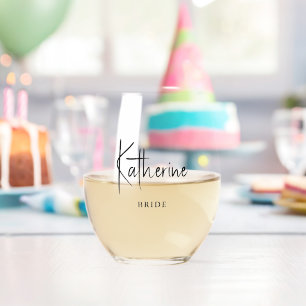Stylish Script "Bride" Personalised Stemless Wine Glass