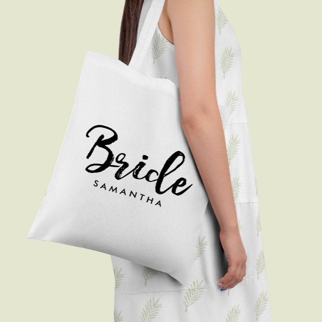 Stylish Script "Bride" Personalised Tote Bag (Creator Uploaded)