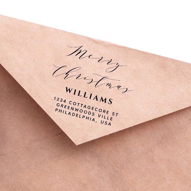 Stylish Script Calligraphy Merry Christmas Family Self-inking Stamp (Creator Uploaded)