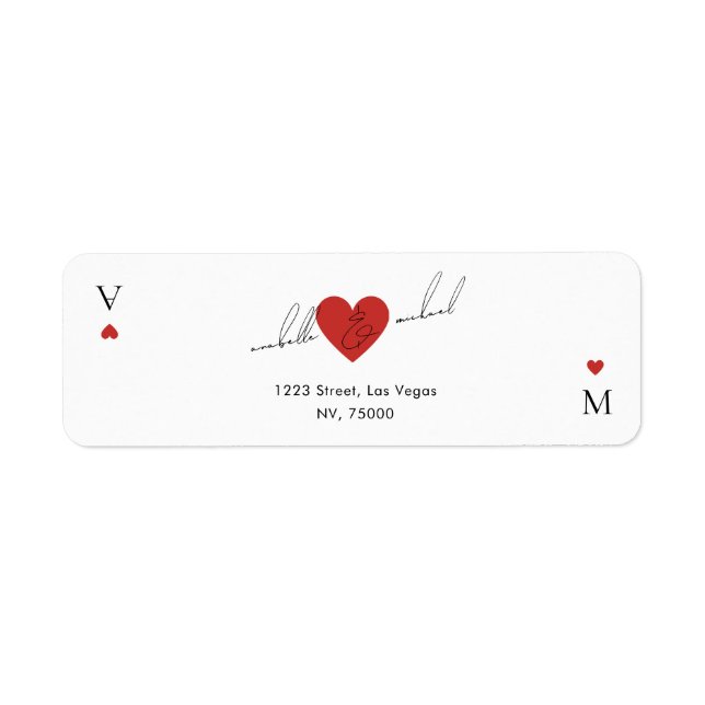 Stylish Script Casino Vegas Wedding Return Address Label (Front)