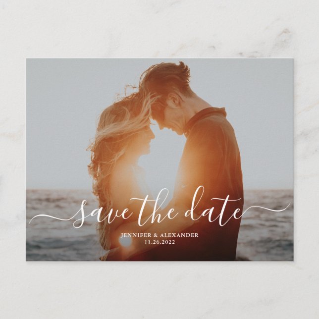 Stylish Script Chic Save the Date Wedding Postcard (Front)