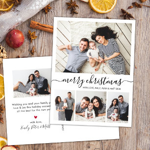 Stylish Script Collage Family Photos Christmas Postcard