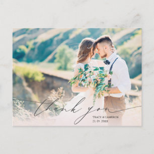 Stylish Script Custom Photo Wedding Thank You Postcard
