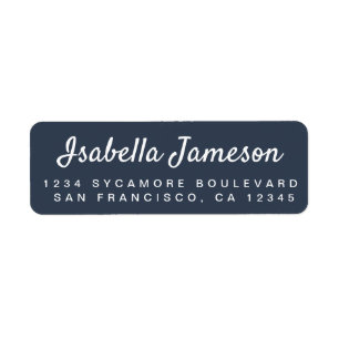 Stylish Script Dark Blue Return Address Label