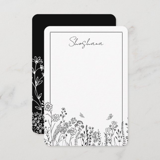 Stylish Script Floral Sketch Thank You Card (Front/Back)