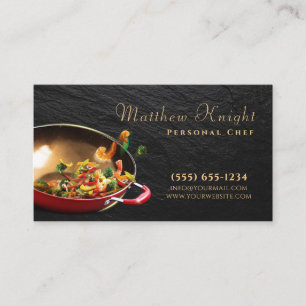 Stylish Script Food Pan Personal Chef Catering Business Card
