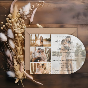 stylish script four photos collage arch wedding invitation