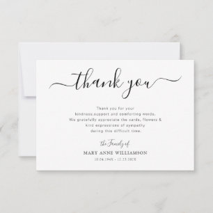 Stylish script funeral thank you note card
