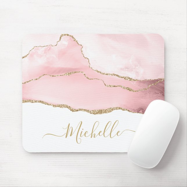 stylish script gold and blush agate mouse pad (With Mouse)