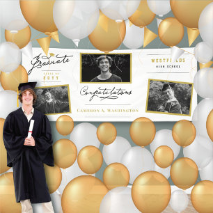 Stylish Script Graduate 3 Photo Graduation Party Banner