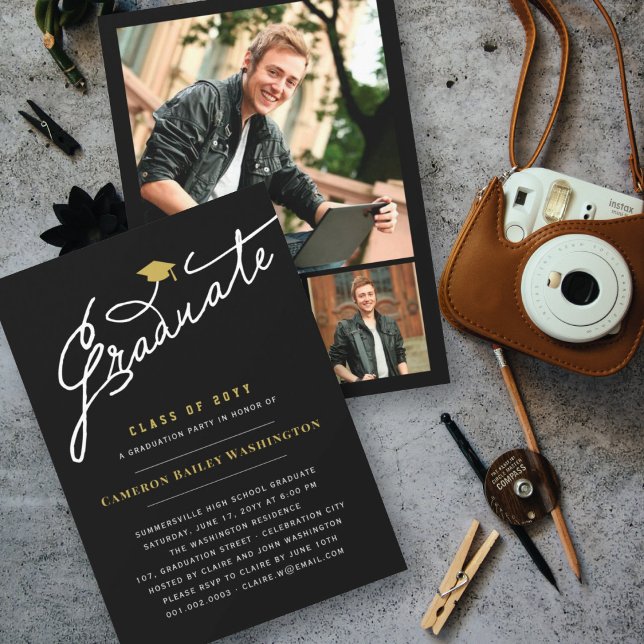 Stylish Script Graduate Modern Graduation Party Invitation (Creator Uploaded)