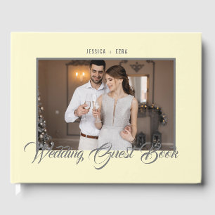 Stylish Script Grey and Soft Yellow   Photo Guest Book
