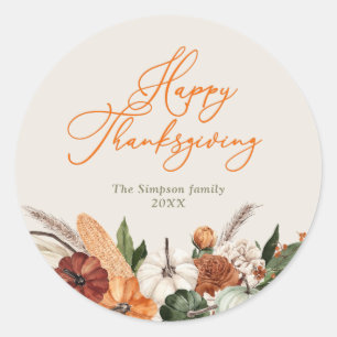 stylish script happy thanksgiving  classic round sticker