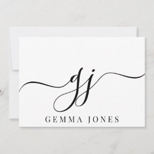 Stylish Script Initial Black Monogram On White Card