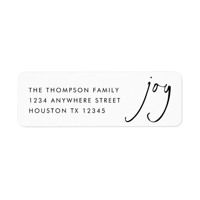 Stylish Script Joy Return Name Address Christmas L Label (Front)