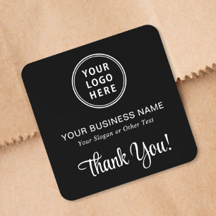 Stylish Script Logo Thank You Black Square Sticker