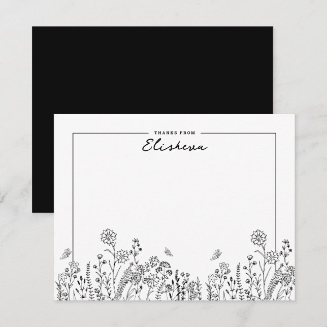 Stylish Script Minimalist Floral Sketch  Card (Front/Back)