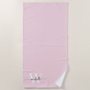 Stylish Script Modern Blush Pink Monogram Name Beach Towel