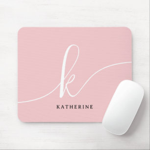 Stylish Script Monogram Blush Pink Mouse Pad