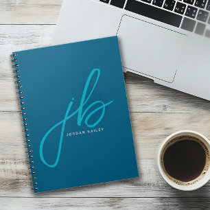 Stylish Script Monogram Initials and Name Blue Notebook