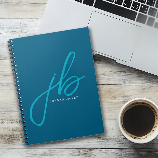 Stylish Script Monogram Initials and Name Blue Notebook (Creator Uploaded)