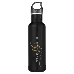 Stylish Script Monogram Initials Gold Black 710 Ml Water Bottle