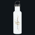 Stylish Script Monogram Initials Gold White 710 Ml Water Bottle<br><div class="desc">An elegant modern minimalist style monogrammed water bottle with a sans serif name and elegant gold swash script initials on white. Select your device model for this design.</div>