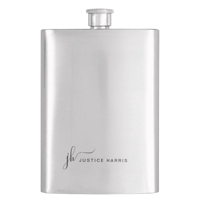 Stylish Script Monogram Modern Personalised Hip Flask (Front)