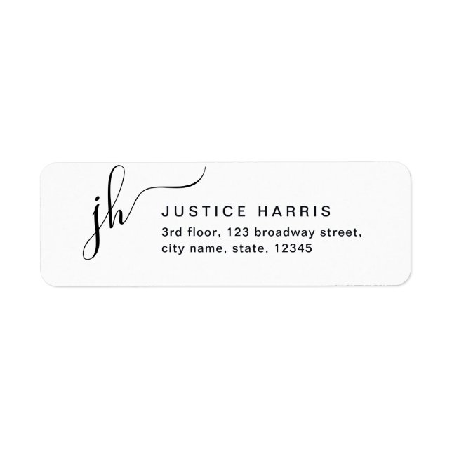 Stylish Script Monogram Modern Return Address Return Address Label (Front)
