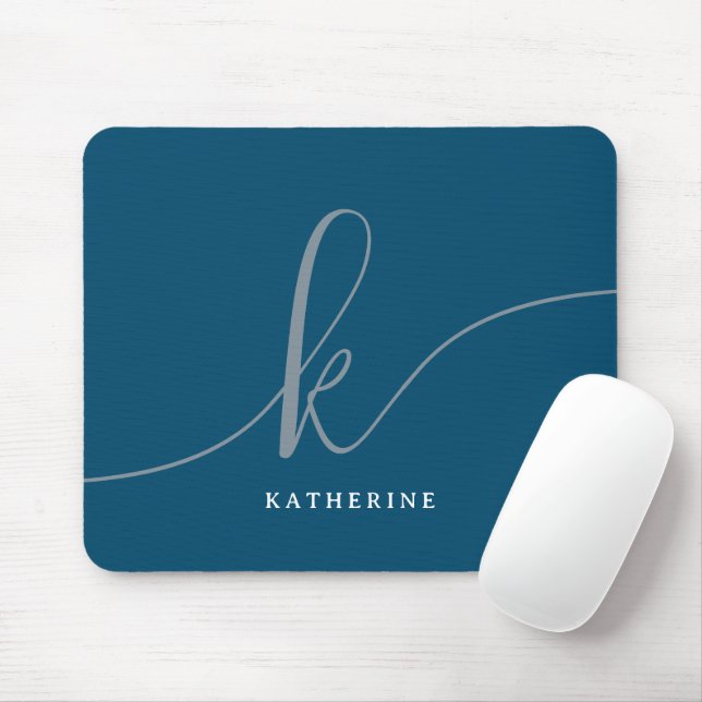  Stylish Script Monogram Navy Blue Mouse Pad (With Mouse)