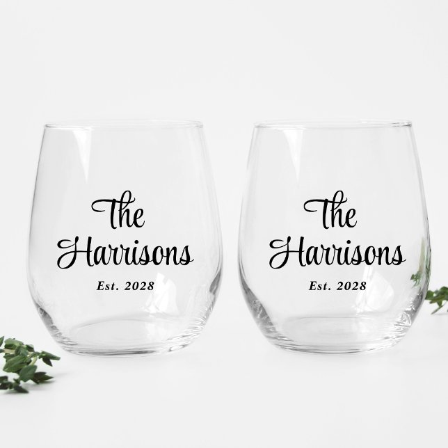 Stylish Script Monogram Wedding Stemless Wine Glass (Creator Uploaded)