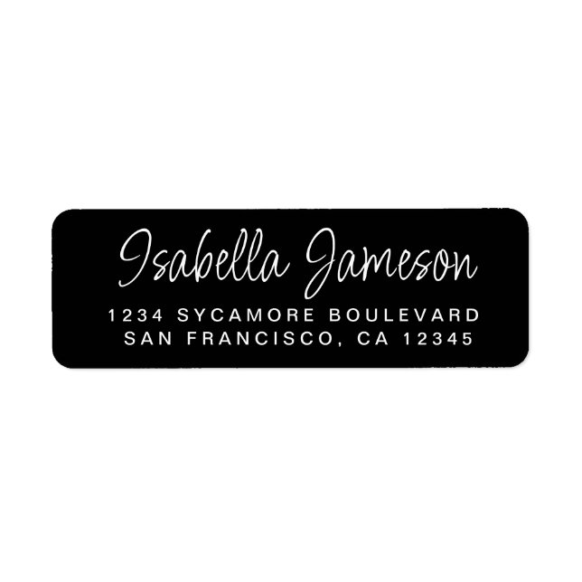 Stylish Script Name Black Return Address Label (Front)