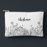 Stylish Script Name Floral Sketch Cosmetic Bag<br><div class="desc">Our Trendy Floral Script Name Cosmetic / Accessory bag in black & white has a whimsical boho, hand-drawn look. Neat & pretty! This design allows you to include a line of thoughtful (or practical) text on the reverse! This modern, minimalist floral is a favourite with all ages. Babysitters, to Grandma...</div>