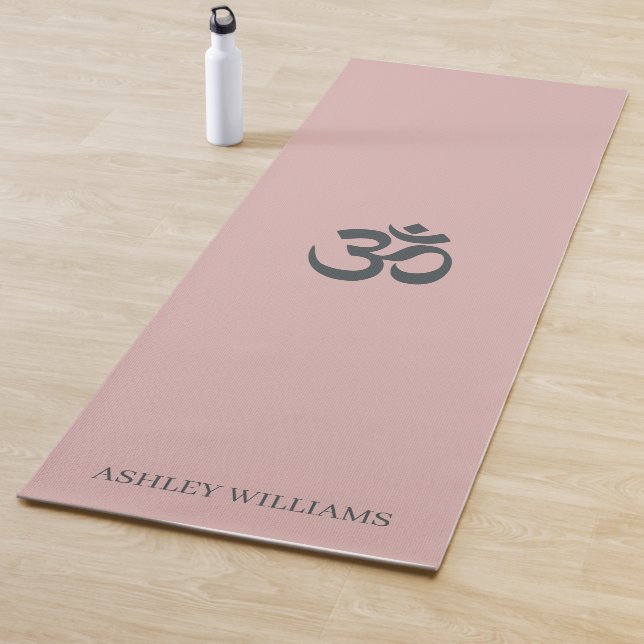 Stylish Script Name Om Symbol Silver Pink Yoga Mat (In Situ)