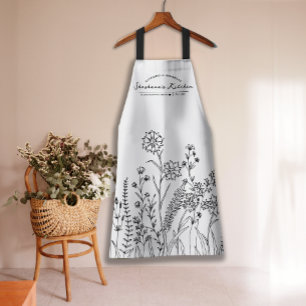 Stylish Script Name Pretty Floral Pattern Apron