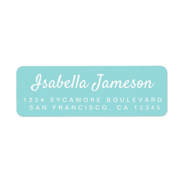 Stylish Script Name Turquoise Blue Return Address Label (Front)