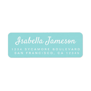 Stylish Script Name Turquoise Blue Return Address Label