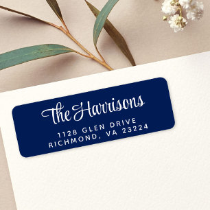 Stylish Script Navy Blue Return Address Label