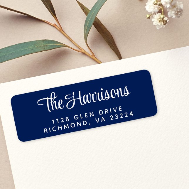 Stylish Script Navy Blue Return Address Label (Creator Uploaded)